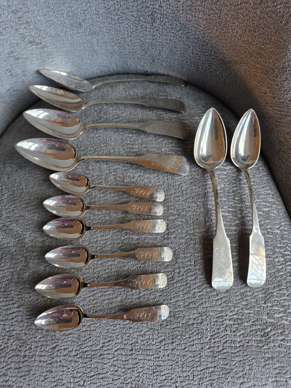 Antique Coin Silver Spoons Markings WBN & J. Van Derveer Sheath Of Wheat Engrave